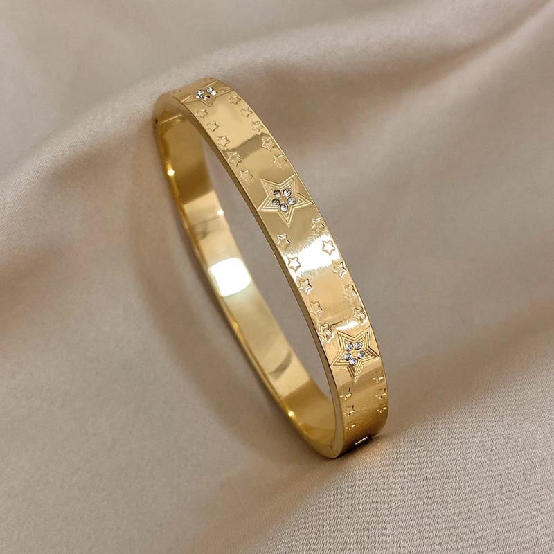 18K Plated Rhinestone Star Bangles for Women