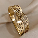 Chunky Twist Intersect Stainless Steel Wide Bangle Bracelets for Women