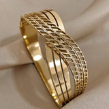 Chunky Twist Intersect Stainless Steel Wide Bangle Bracelets for Women