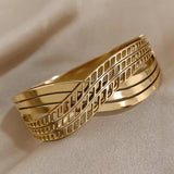 Chunky Twist Intersect Stainless Steel Wide Bangle Bracelets for Women