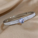 18K Plated Rhinestone Bracelet, Stainless Steel, Thin Charm Ba