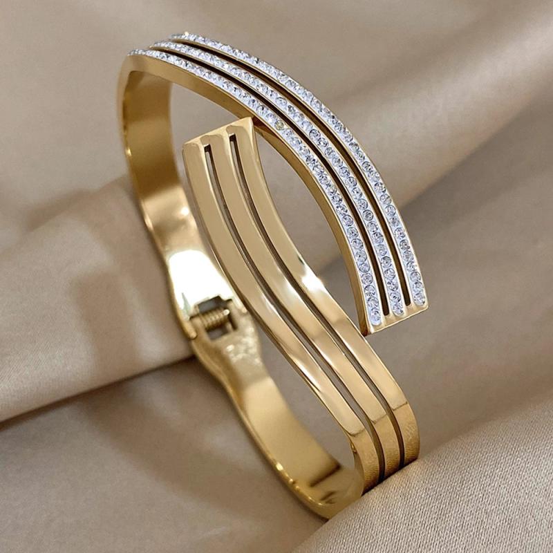 Zircon Stainless Steel Open Bracelets Bangles for Women Charm 18K Plated