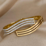 Zircon Stainless Steel Open Bracelets Bangles for Women Charm 18K Plated