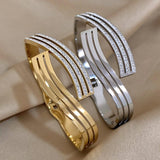 Zircon Stainless Steel Open Bracelets Bangles for Women Charm 18K Plated