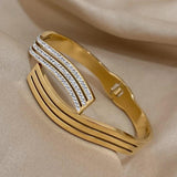 Zircon Stainless Steel Open Bracelets Bangles for Women Charm 18K Plated