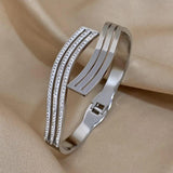 Zircon Stainless Steel Open Bracelets Bangles for Women Charm 18K Plated