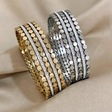 Layered Inlaid Rhinestone Stainless Steel Bangle Silver Bracelets Bangles