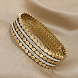Layered Inlaid Rhinestone Stainless Steel Bangle Silver Bracelets Bangles