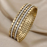 Layered Inlaid Rhinestone Stainless Steel Bangle Silver Bracelets Bangles