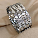 Leaf Stainless Steel Wide Cuff Bangle Bracelet Silver Plated Metal Jewelry