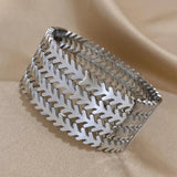 Leaf Stainless Steel Wide Cuff Bangle Bracelet Silver Plated Metal Jewelry