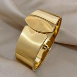 316L Stainless Steel Wide Bangle Bracelet Chunky Geometry Wrist Jewelry