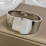316L Stainless Steel Wide Bangle Bracelet Chunky Geometry Wrist Jewelry