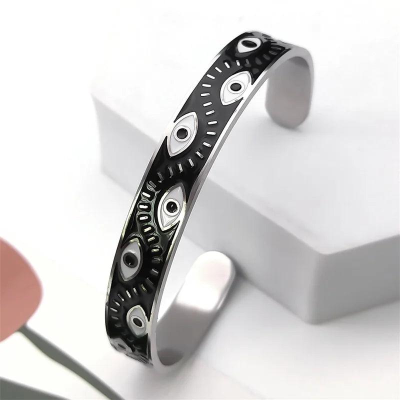 Evil Eye Open Cuff Bangle Stainless Steel Good Luck Jewelry