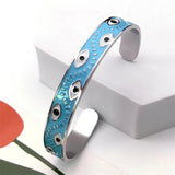 Evil Eye Open Cuff Bangle Stainless Steel Good Luck Jewelry