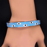 Evil Eye Open Cuff Bangle Stainless Steel Good Luck Jewelry