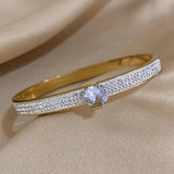 Rhinestone CZ Charm Steel Cuff Bracelet for Women