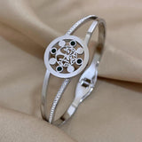 Stainless Steel Tree of Life Bangles Bracelets Green Zircon Charm Party Jewelry