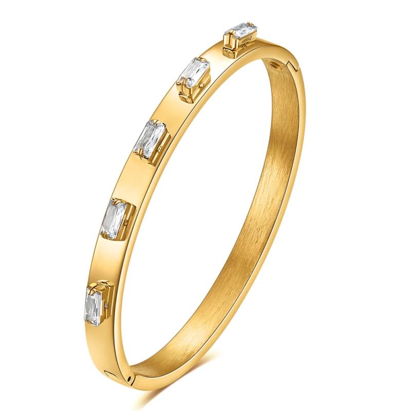 Zircon Stainless Steel Bracelet with Raised Face Inlay