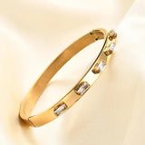 Zircon Stainless Steel Bracelet with Raised Face Inlay