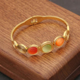 316L Stainless Steel Cat Eye Bangle Bracelet Retro Hollow Out Jewelry