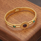 316L Stainless Steel Cat Eye Bangle Bracelet Retro Hollow Out Jewelry