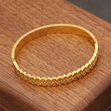 316L Stainless Steel Cat Eye Bangle Bracelet Retro Hollow Out Jewelry