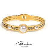 Stainless Steel Round Pearl Bangles Bracelets for Women