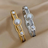 Stainless Steel Round Pearl Bangles Bracelets for Women