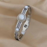 Stainless Steel Round Pearl Bangles Bracelets for Women