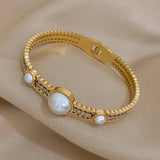 Stainless Steel Round Pearl Bangles Bracelets for Women