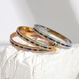 Colorful CZ Charm Bangle Bracelets Women Stainless Steel Rhinestone Jewelry
