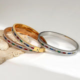Colorful CZ Charm Bangle Bracelets Women Stainless Steel Rhinestone Jewelry