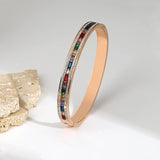 Colorful CZ Charm Bangle Bracelets Women Stainless Steel Rhinestone Jewelry