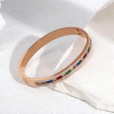 Colorful CZ Charm Bangle Bracelets Women Stainless Steel Rhinestone Jewelry