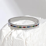 Colorful CZ Charm Bangle Bracelets Women Stainless Steel Rhinestone Jewelry