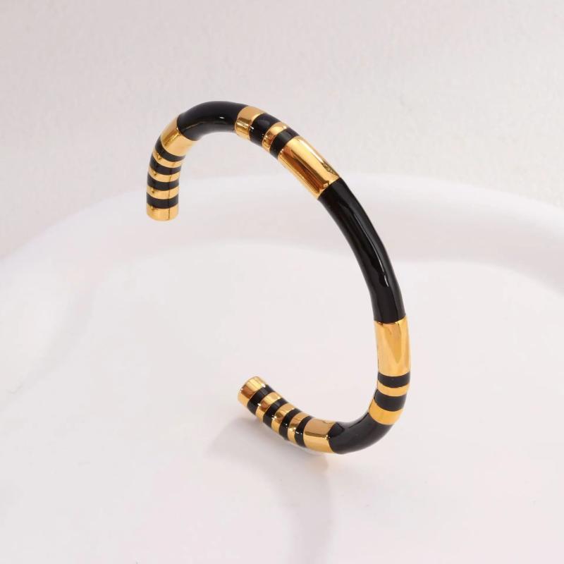 Bamboo Enamel Drop C Shape Enamel Bracelet Female Sense Titanium Steel Plated