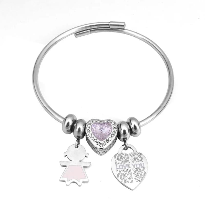 Pandoraer DIY Bangle Stainless Steel Child Charms Adjustable Bracelet