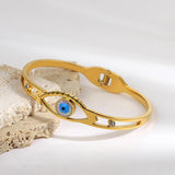 Boho Stainless Steel Evil Eye Bangle Bracelet for Women