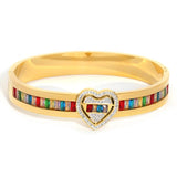 Rainbow CZ Heart Stainless Steel Bracelet Bangle Plated Waterproof Charm Jewelry