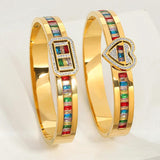 Rainbow CZ Heart Stainless Steel Bracelet Bangle Plated Waterproof Charm Jewelry