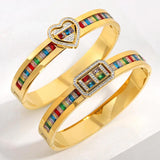 Rainbow CZ Heart Stainless Steel Bracelet Bangle Plated Waterproof Charm Jewelry