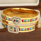 Rainbow CZ Heart Stainless Steel Bracelet Bangle Plated Waterproof Charm Jewelry