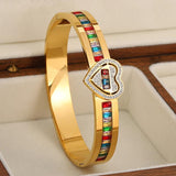 Rainbow CZ Heart Stainless Steel Bracelet Bangle Plated Waterproof Charm Jewelry