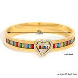 Rainbow CZ Heart Stainless Steel Bracelet Bangle Plated Waterproof Charm Jewelry