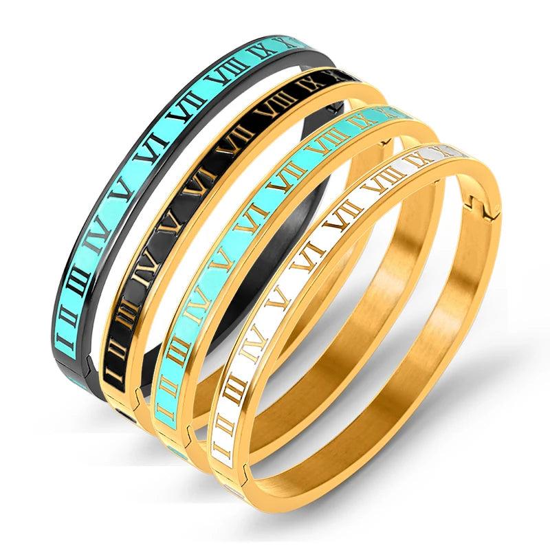 Vintage Roman Letter Bangles Stainless Steel Jewelry