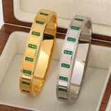 Green Cubic Zirconia Charm Bracelet Silver Waterproof Jewelry