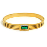 Stainless Steel Green CZ Charm Bracelet Bangle Women Jewelry