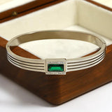 Stainless Steel Green CZ Charm Bracelet Bangle Women Jewelry