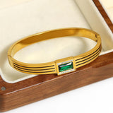 Stainless Steel Green CZ Charm Bracelet Bangle Women Jewelry